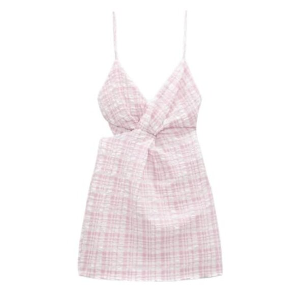 NEW ZARA TEXTURED CUT OUT DRESS PINK | 7385/211 - Picture 1 of 12